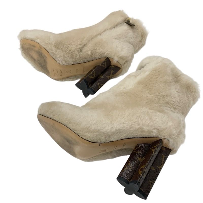 Louis Vuitton Silhouette Line Monogram Boots Short Boots Shoes Fur Leather