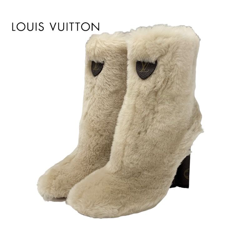 Louis Vuitton Silhouette Line Monogram Boots Short Boots Shoes Fur Leather