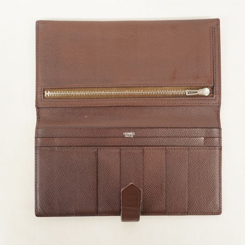 Hermes Long Wallet Bearn Vaux Epson Havana Silver Hardware □H Engraved Ladies
