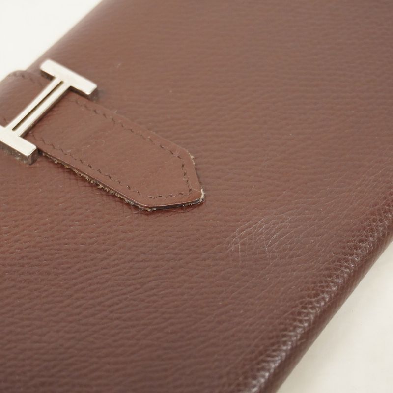 Hermes Long Wallet Bearn Vaux Epson Havana Silver Hardware □H Engraved Ladies