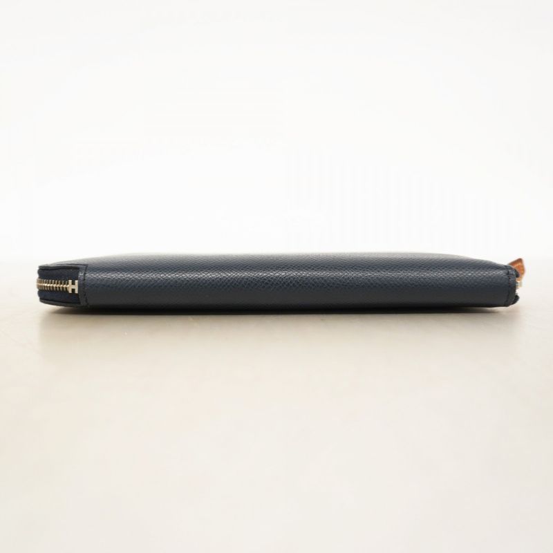 Hermes Long Wallet Azap Long Silk Inn Vaux Epson Blue Indigo Silver Hardware