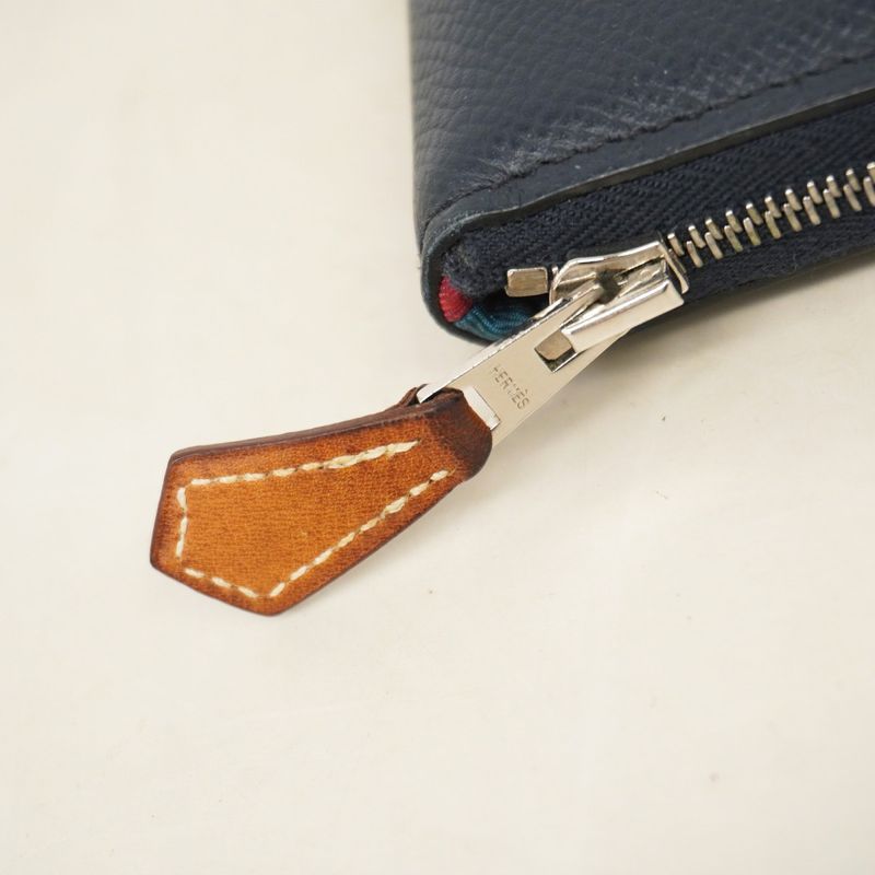 Hermes Long Wallet Azap Long Silk Inn Vaux Epson Blue Indigo Silver Hardware