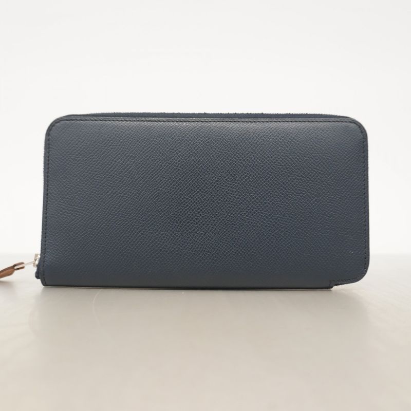Hermes Long Wallet Azap Long Silk Inn Vaux Epson Blue Indigo Silver Hardware