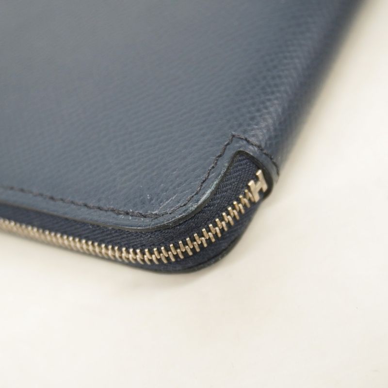 Hermes Long Wallet Azap Long Silk Inn Vaux Epson Blue Indigo Silver Hardware