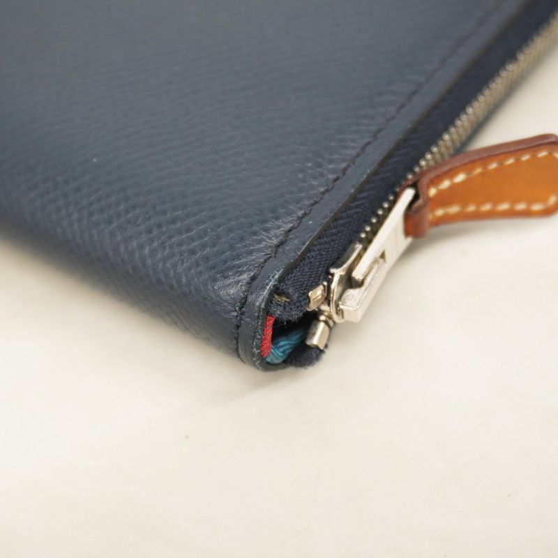 Hermes Long Wallet Azap Long Silk Inn Vaux Epson Blue Indigo Silver Hardware