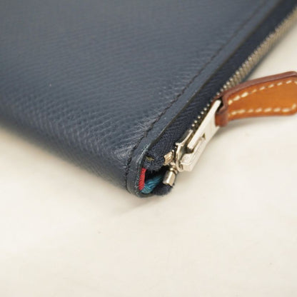 Hermes Long Wallet Azap Long Silk Inn Vaux Epson Blue Indigo Silver Hardware