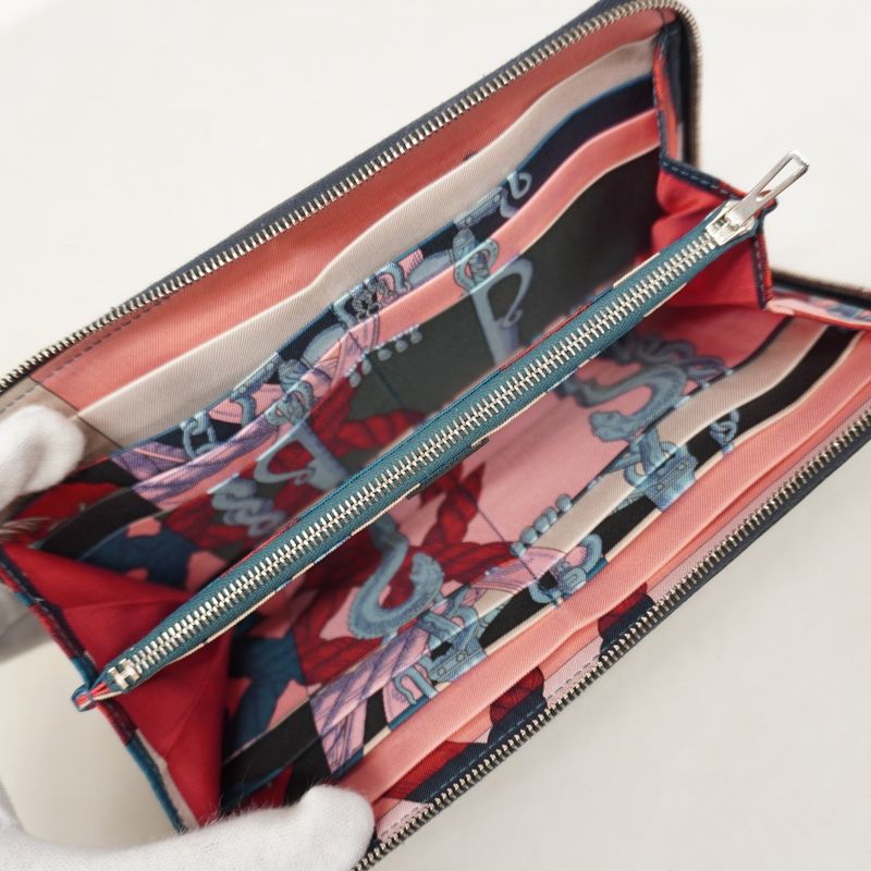 Hermes Long Wallet Azap Long Silk Inn Vaux Epson Blue Indigo Silver Hardware