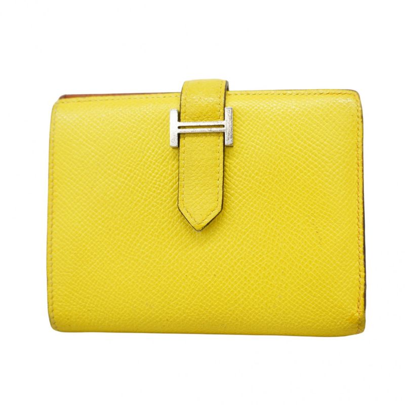 Hermes Wallet Monogram Bearn Compact Verso Vaux Epson Lime Orange Silver