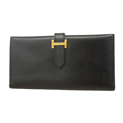 Hermes Long Wallet Bearn Classic Vaux Epson Black Gold Hardware 0Z Engraved