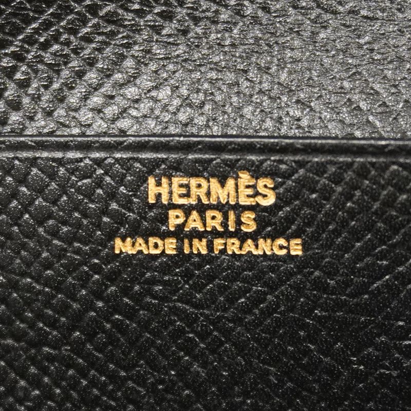 Hermes Long Wallet Bearn Classic Vaux Epson Black Gold Hardware 0Z Engraved