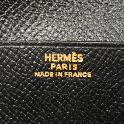 Hermes Long Wallet Bearn Classic Vaux Epson Black Gold Hardware 0Z Engraved