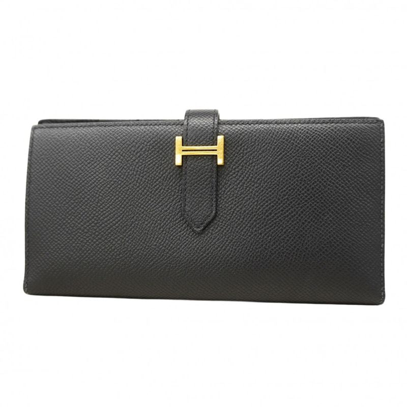 Hermes Long Wallet Bearn Souffle Vaux Epson Black Gold Hardware Engraved Z Men