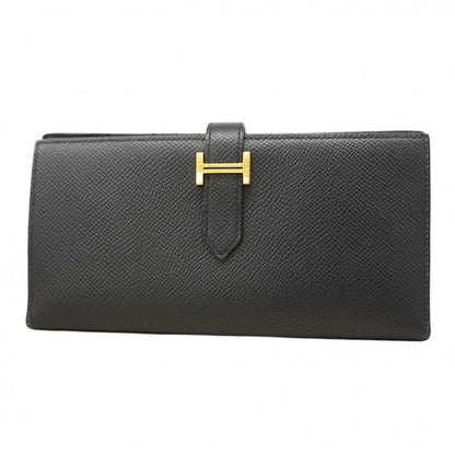 Hermes Long Wallet Bearn Souffle Vaux Epson Black Gold Hardware Engraved Z Men