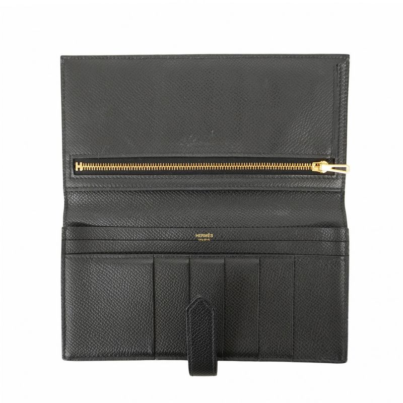 Hermes Long Wallet Bearn Souffle Vaux Epson Black Gold Hardware Engraved Z Men