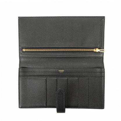 Hermes Long Wallet Bearn Souffle Vaux Epson Black Gold Hardware Engraved Z Men