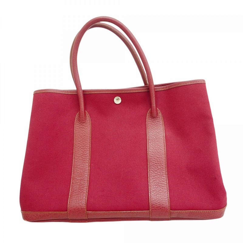 Hermes Tote Garden Party PM Toile Officier Red Silver Hardware □J Engraved