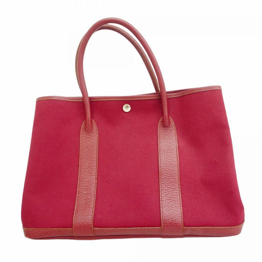 Hermes Tote Garden Party PM Toile Officier Red Silver Hardware □J Engraved