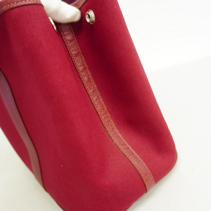 Hermes Tote Garden Party PM Toile Officier Red Silver Hardware □J Engraved