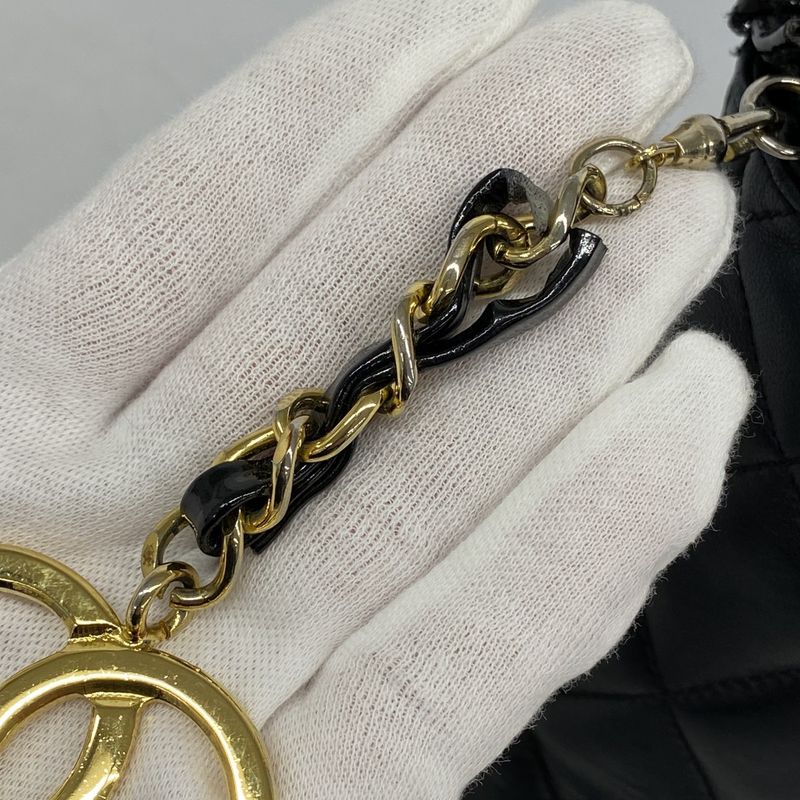 Chanel Shoulder Bag Matelasse Lambskin Patent Leather Black Gold Hardware Women