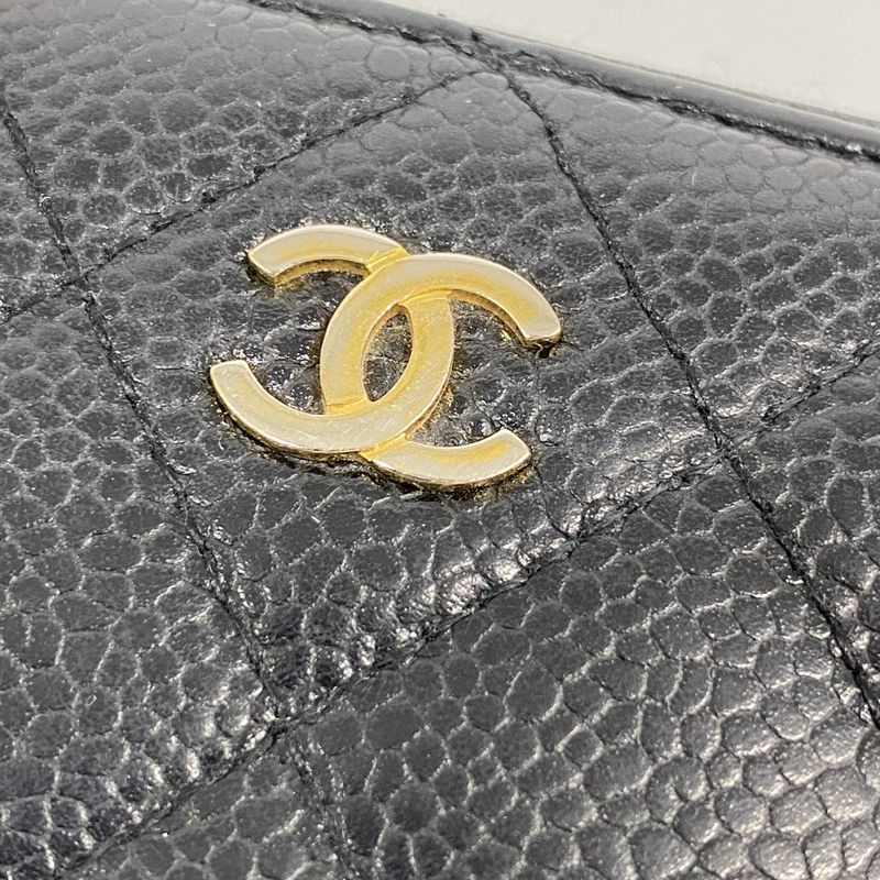 Chanel Long Wallet Matelasse Caviar Skin Black Gold Hardware Women