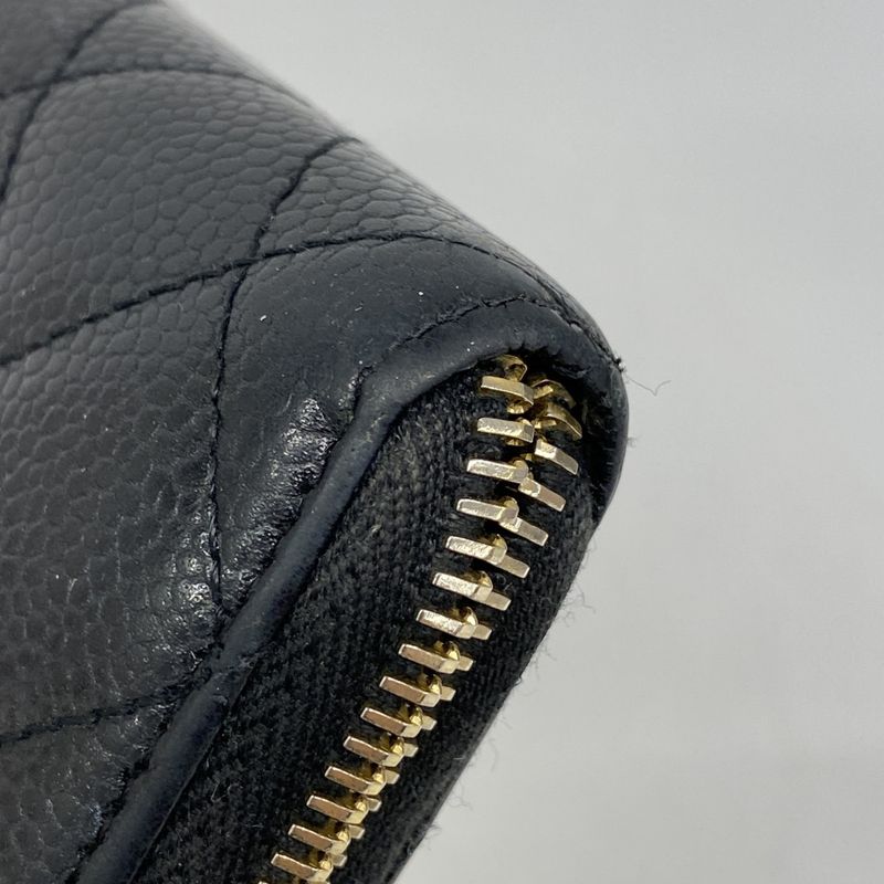 Chanel Long Wallet Matelasse Caviar Skin Black Gold Hardware Women