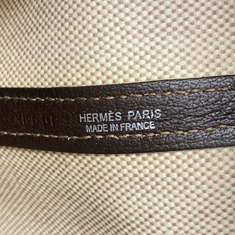 Hermes Tote Bag Garden Party PM Toile Ash Brown Beige Silver Hardware □P