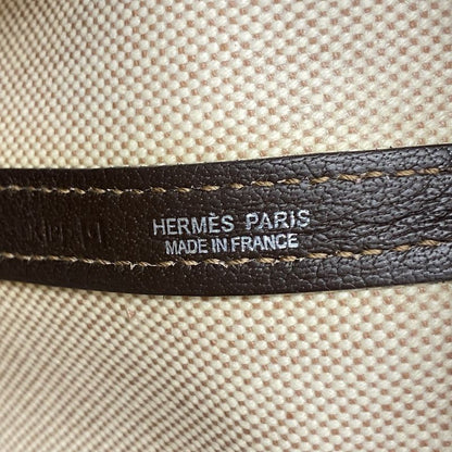 Hermes Tote Bag Garden Party PM Toile Ash Brown Beige Silver Hardware □P