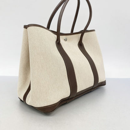Hermes Tote Bag Garden Party PM Toile Ash Brown Beige Silver Hardware □P