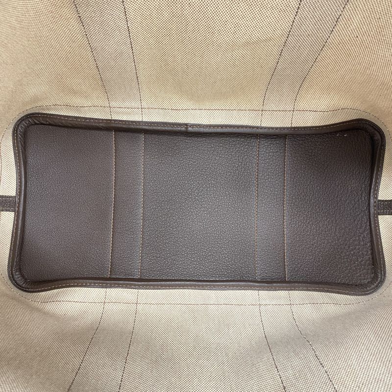 Hermes Tote Bag Garden Party PM Toile Ash Brown Beige Silver Hardware □P