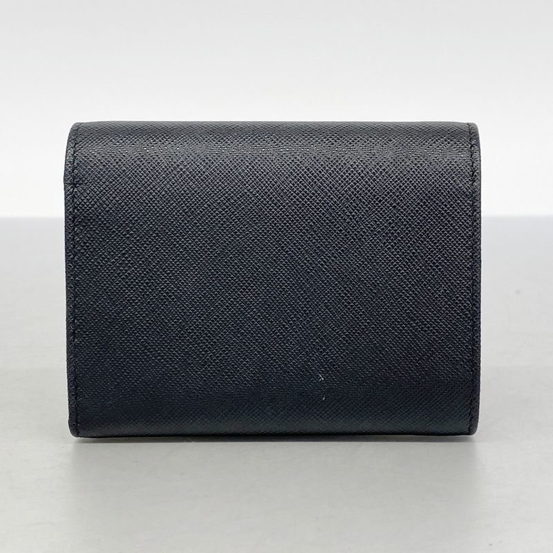 Prada Trifold Wallet Saffiano Leather Black Gold Hardware Women
