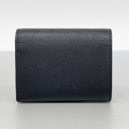 Prada Trifold Wallet Saffiano Leather Black Gold Hardware Women