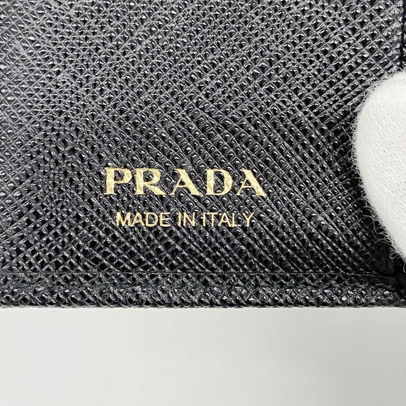 Prada Trifold Wallet Saffiano Leather Black Gold Hardware Women