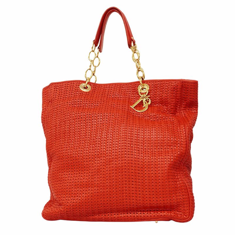 Christian Dior Tote Bag Leather Red Gold Hardware Women