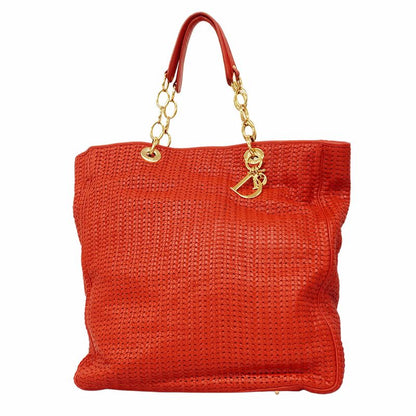 Christian Dior Tote Bag Leather Red Gold Hardware Women
