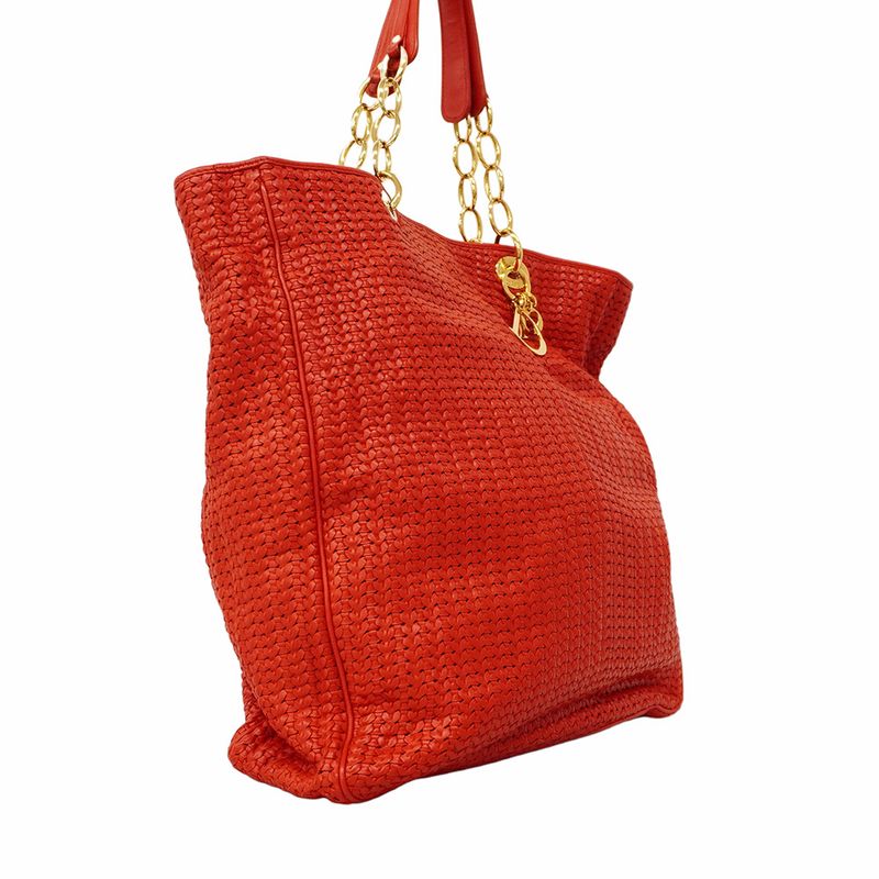 Christian Dior Tote Bag Leather Red Gold Hardware Women