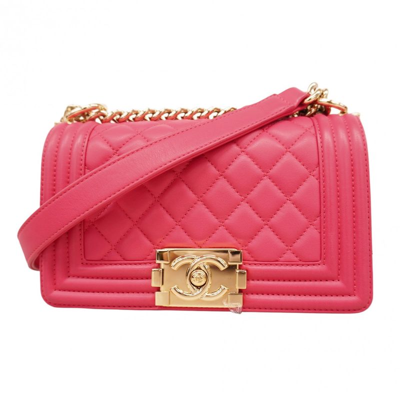 Chanel Shoulder Bag Boy Chanel Lambskin Pink Chien Pan Gold Hardware Women