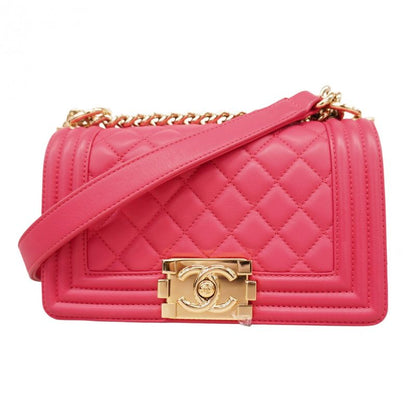Chanel Shoulder Bag Boy Chanel Lambskin Pink Chien Pan Gold Hardware Women
