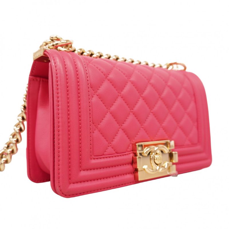 Chanel Shoulder Bag Boy Chanel Lambskin Pink Chien Pan Gold Hardware Women
