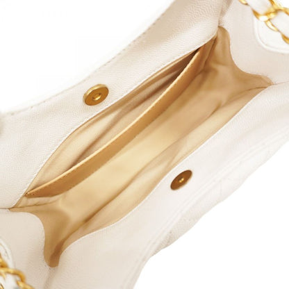 Chanel Shoulder Bag Matelasse Hobo Caviar Skin White Gold Hardware Women