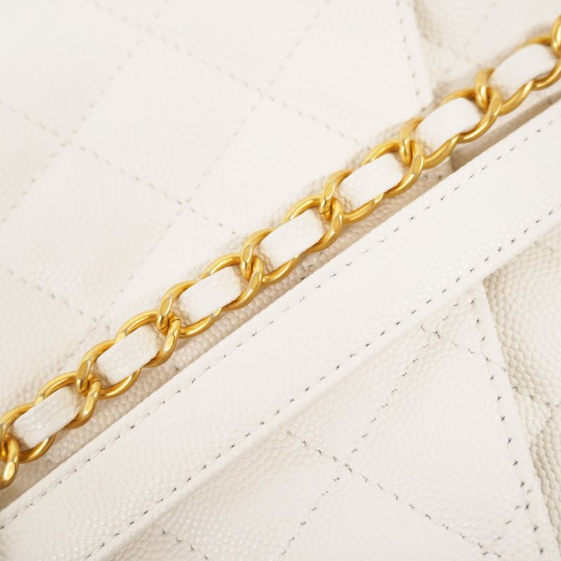 Chanel Shoulder Bag Matelasse Hobo Caviar Skin White Gold Hardware Women