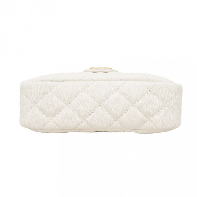 Chanel Shoulder Bag Matelasse Hobo Caviar Skin White Gold Hardware Women