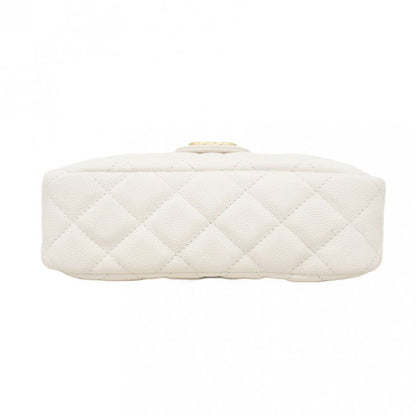 Chanel Shoulder Bag Matelasse Hobo Caviar Skin White Gold Hardware Women