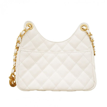 Chanel Shoulder Bag Matelasse Hobo Caviar Skin White Gold Hardware Women