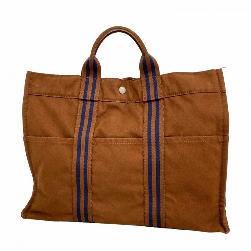 Hermes Tote Bag Fourre Tout MM Canvas Brown Silver Hardware Men Women Unisex
