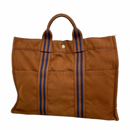 Hermes Tote Bag Fourre Tout MM Canvas Brown Silver Hardware Men Women Unisex