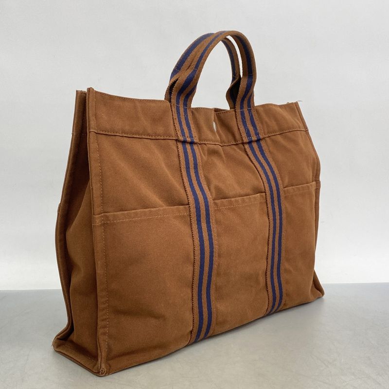 Hermes Tote Bag Fourre Tout MM Canvas Brown Silver Hardware Men Women Unisex