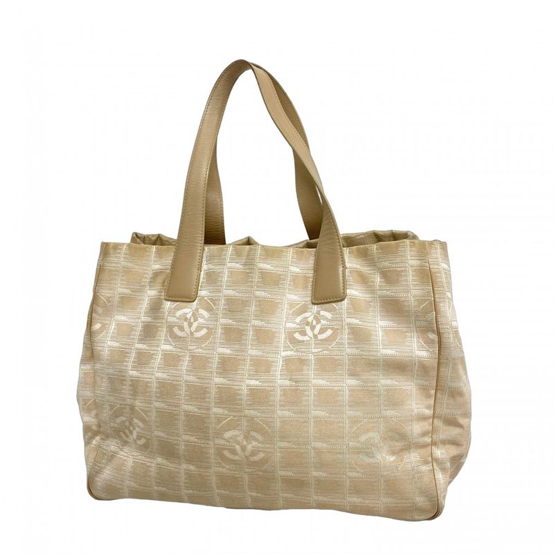 Chanel Tote New Travel Nylon Beige Silver Hardware Women's