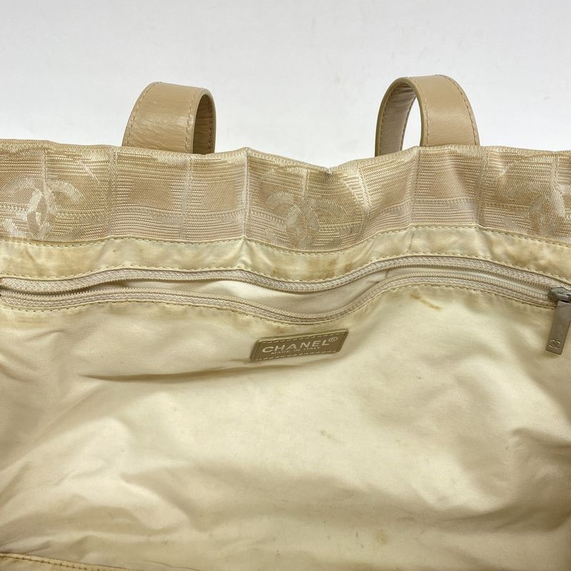 Chanel Tote New Travel Nylon Beige Silver Hardware Women's