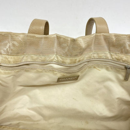 Chanel Tote New Travel Nylon Beige Silver Hardware Women's