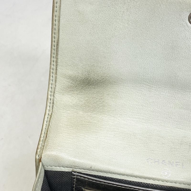 Chanel Wallet Mademoiselle Lambskin Gray Silver Hardware Women